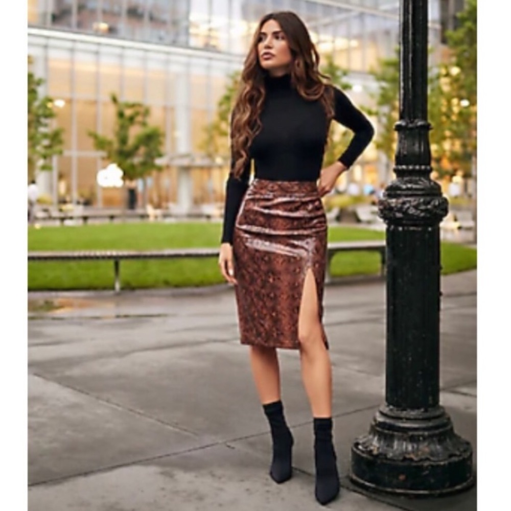 Express Snakeskin Faux Leather Midi Skirt